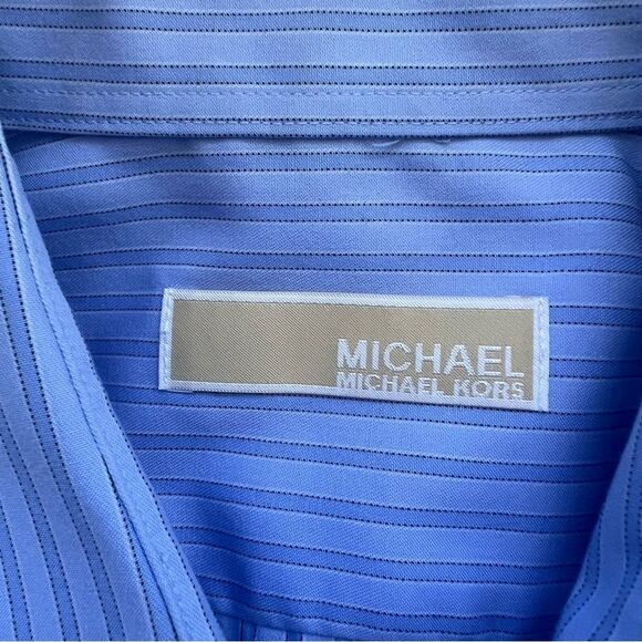 BOGO 50%OFF Michael Kors Cotton Shirt Mens XL Blue Striped Long Sleeve Designer - Picture 7 of 10
